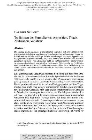 Traditionen des Formulierens: Apposition, Triade, Alliteration, Variation