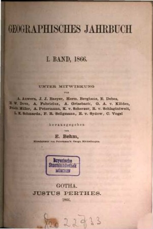 Geographisches Jahrbuch, 1. 1866