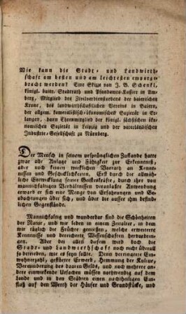 Wie kann die Stadt- und Landwirthschaft am Besten und am leichtesten emporgebracht werden? : Eine Skizze