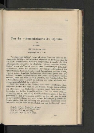Über das ß-Monochlorhydrin des Glycerins.