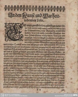 An den Kunst und Wahrheitliebenden Leser.
