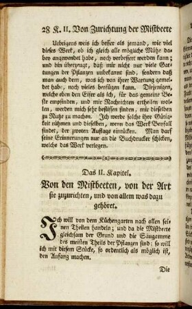 Das II. Kapitel. Von den Mistbeeten, von der Art sie zuzurichten, und von allem was dazu gehöret.