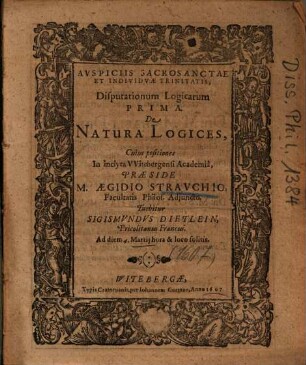 Disputationum Logicarum Prima, De Natura Logices