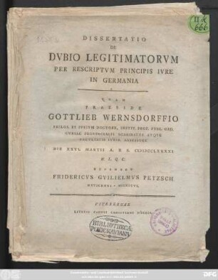 Dissertatio De Dvbio Legitimatorvm Per Rescriptvm Principis Ivre In Germania