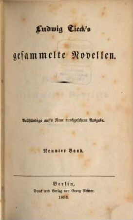 Ludwig Tieck's Schriften. 25, Gesammelte Novellen ; 9