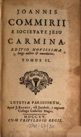 Joannis Commirii E Societate Jesu Carmina, 2