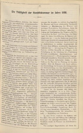 Die Thätigkeit der Handelskammer im Jahre 1898.