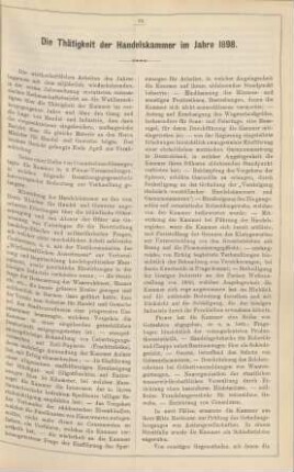 Die Thätigkeit der Handelskammer im Jahre 1898.