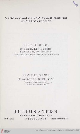 Katalog Nr. 6: Auktions-Katalog / Julius Stern, Kunst-Aktionshaus: Gemälde alter und neuer Meister aus Privatbesitz : 17. September 1932