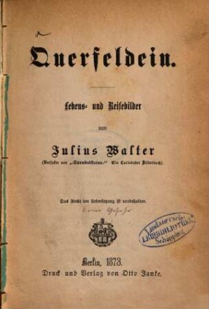 Querfeldein : Lebens- und Reisebilder