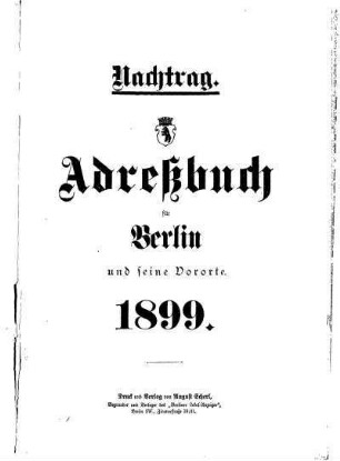 Nachtrag Adreßbuch für Berlin und seine Vororte 1899