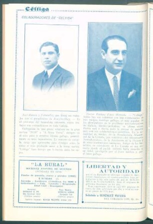 Colaboradores de "Céltiga" : José Ramón y Fernández [y] Doctor Enrique Pérez Hervada.