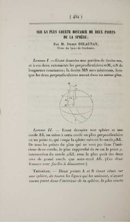 Sur la plus courte distance de deux points de la sphère.