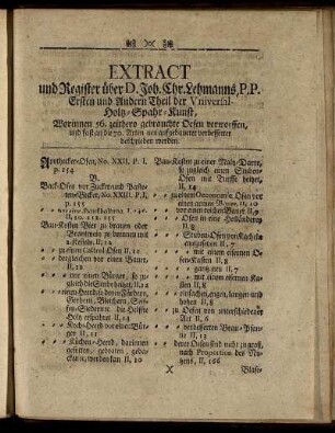 Extract und Register über D. Joh. Chr. Lehmanns, P.P. Ersten und Andern Theil der Universal-Holtz-Spahr-Kunst,