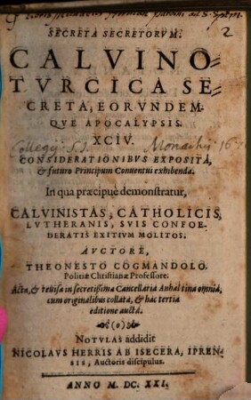 Secreta Secretorum : Calvino-Turcica secreta