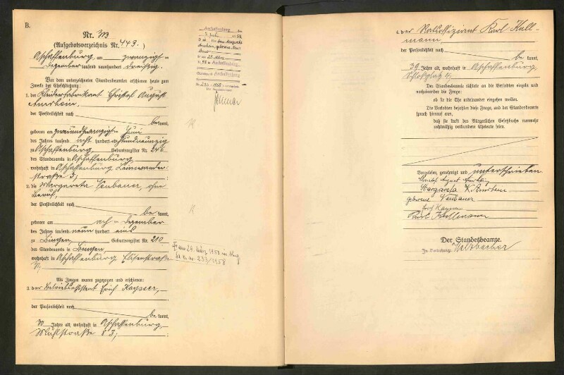 Standesamtsbuch der Stadt Aschaffenburg: Eheschließungen 252/1930 - 130/1931