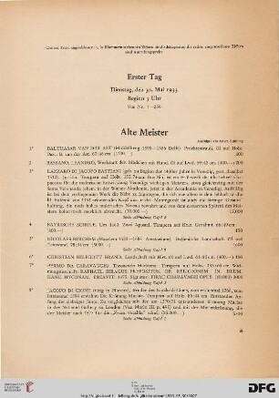 Erster Tag: Dienstag, den 30. Mai 1933, Beginn 3 Uhr (Nr. 1-259)