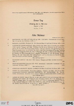 Erster Tag: Dienstag, den 30. Mai 1933, Beginn 3 Uhr (Nr. 1-259)