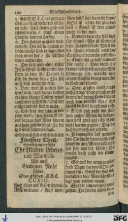 Fünffter Theil, in welchem verfasset Christlichen Lebens- und Wandels- wie auch Gemeiner Noht Lieder.