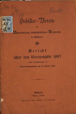 Bericht über das Vereinsjahr ... nebst dem Protokoll der ordentlichen General-Versammlung. 26. 1887 (1888)
