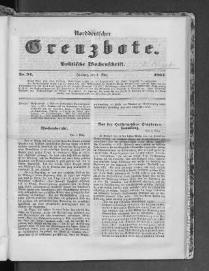 Norddeutscher Grenzbote. Politische Wochenschrift. No. 94 1863.