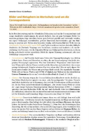 Bilder und Metaphern im Wortschatz rund um die Coronapandemie