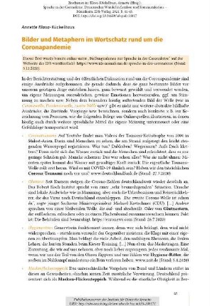 Bilder und Metaphern im Wortschatz rund um die Coronapandemie