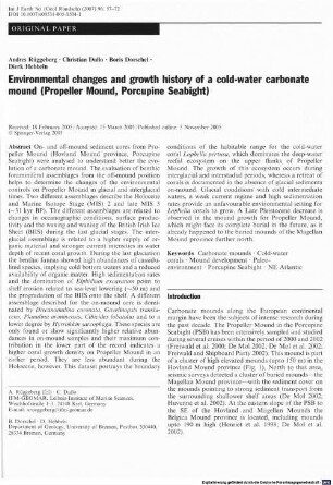 Environmental changes and growth history of a cold-water carbonate mound (Propeller Mound, Porcupine Seabight)