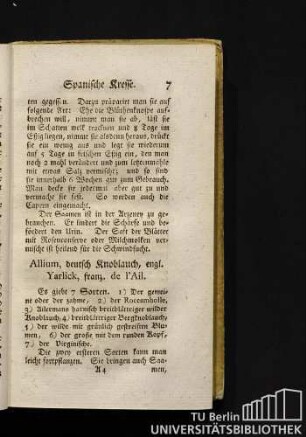 Allium, deutsch Knoblauch, engl. Yarlick, franz. de l'Ail.
