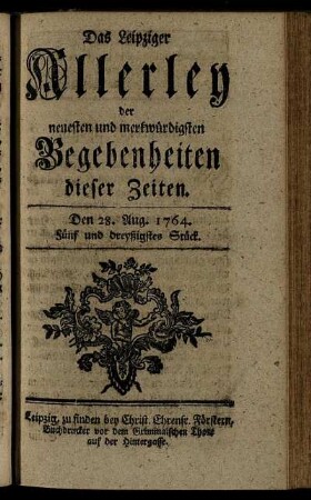 Den 28. Aug. 1764. Fünf und dreyßigstes Stück.