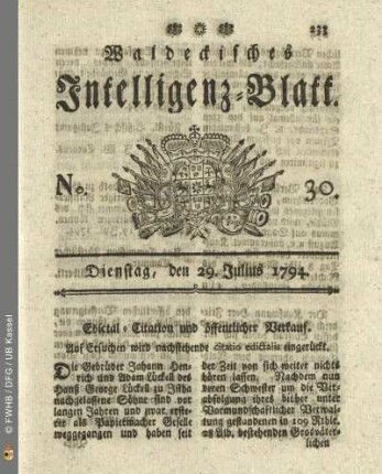 No. 30. Dienstag, den 29. Julius 1794