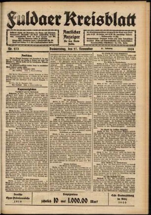 Ausgabe vom Donnerstag, den 27. November 1919.