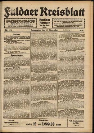 Ausgabe vom Donnerstag, den 27. November 1919.