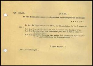Anschreiben an die Zentraldirektion