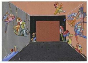 Anti-Revue: Kabarettbühne II. Bühnenentwurf für die Anti-Revue "Schlechter und Besser" von Kurt Schwitters, Hans Stuckenschmidt und Hannah Höch
