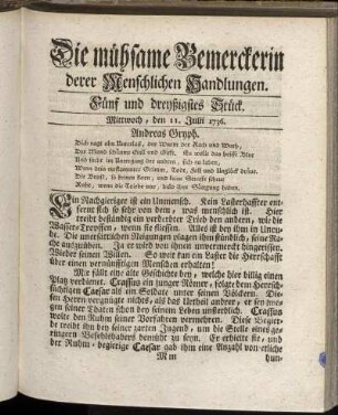 Fünf und dreyßigstes Stück. Mittwoch, den 11. Julii 1736.