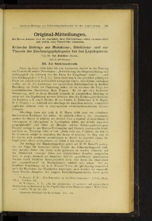 Kritische Beiträge zu Mutations-, Selektions- und zur Theorie der Zeichnungsphylogenie bei den Lepidopteren.