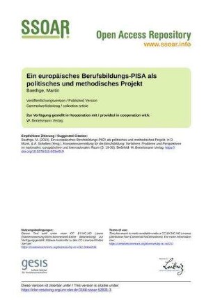 Ein europäisches Berufsbildungs-PISA als politisches und methodisches Projekt