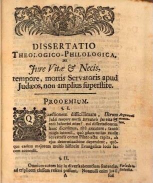 Dissertatio Theologico-Philologica De Jure Vitae Et Necis tempore mortis Servatoris apud Judaeos non amplius superstite