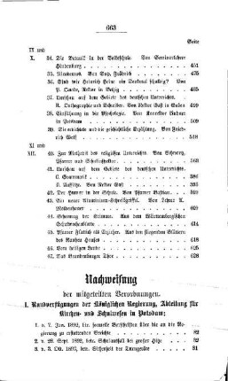 Nachweisung der mitgeteilten Verordnungen
