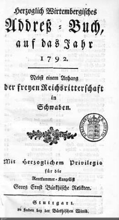 1792: Württembergisches Adressbuch, 1792