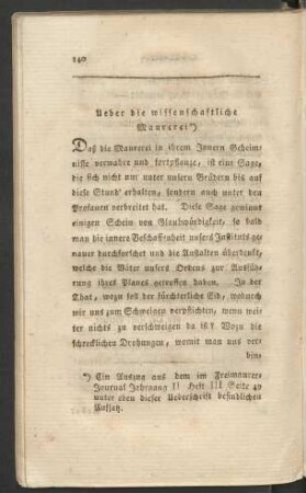 Ueber die wissenschaftliche Maurerei
