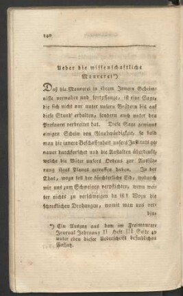 Ueber die wissenschaftliche Maurerei