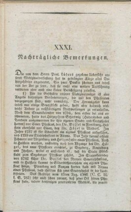XXXI. Nachträgliche Bemerkungen.