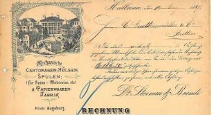 Rechnung der Kartonhülsen- und Papierwarenfabrik Dr. Steinau&Brandt mit Firmenansicht Wilhelmstraße 4