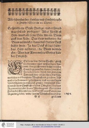 Also schreibet der Heylige vnd Hocherleuchte Prophet Esaias im 40. Capitel. ...