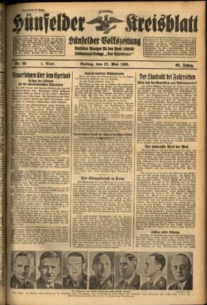 Erste Ausgabe vom Freitag, den 27. Mai 1938.