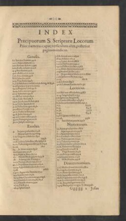Index Praecipuorum S. Scripturae Locorum. Prior numerus caput, versiculum alter, posterior paginam indicat.