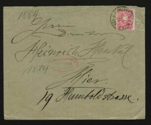 Briefumschlag mit eigenhändigen Zeilen und Unterschrift an Heinrich Henkel : 10.11.1884