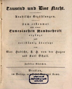 Tausend und eine Nacht : arabische Erzählungen. 12. Bändchen